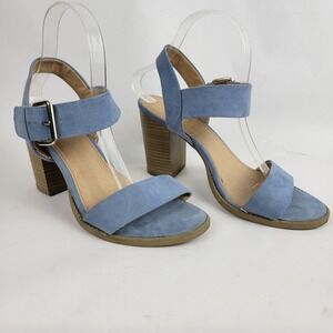 BRASH Womens 8.5 Baby Blue Faux‎ Suede Chunky Heel Sandals Summer Coquette